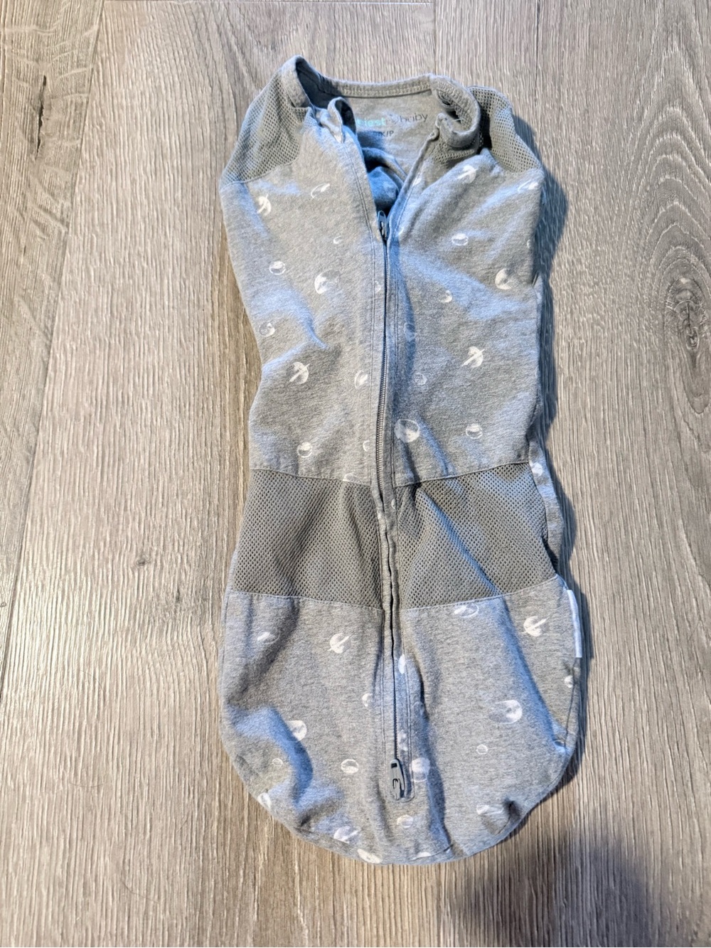 Gray Baby Zip-Up Swaddle with Abstract White Print
